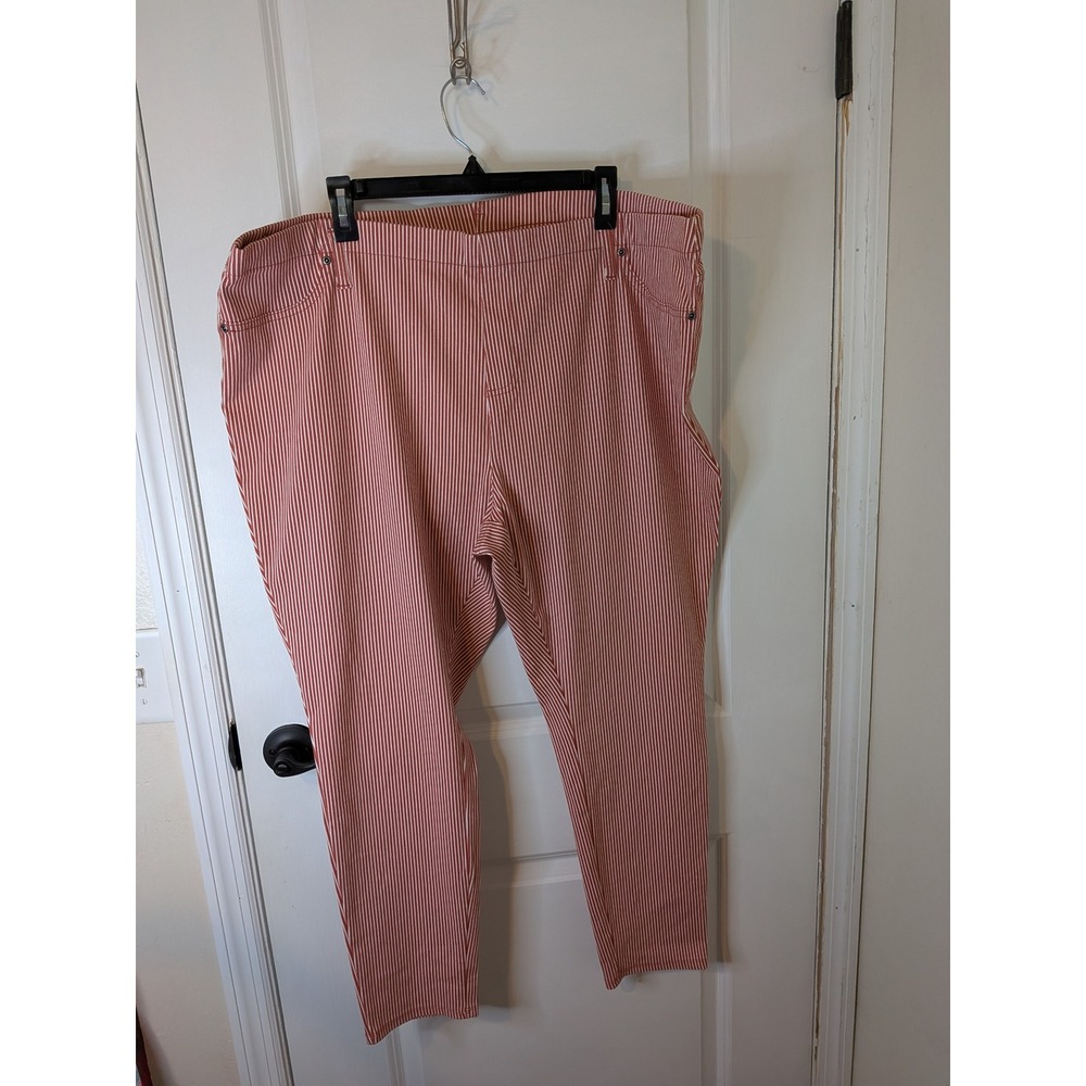 Terra & Sky Red White Pinstripe Pull On Pants Plus Size 3X 24W-26W Tapered Leg